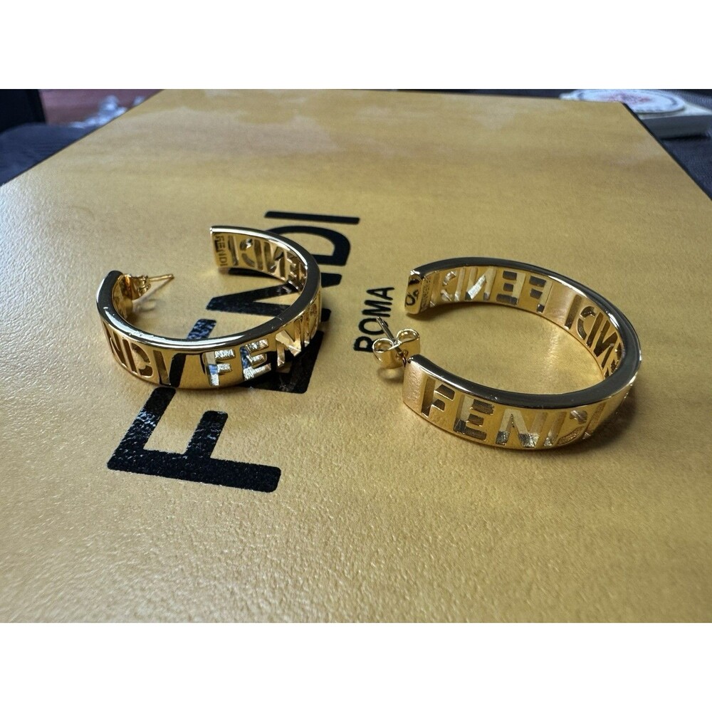 Fendi Logo Cut Out Gold Tone Hoop Earrings